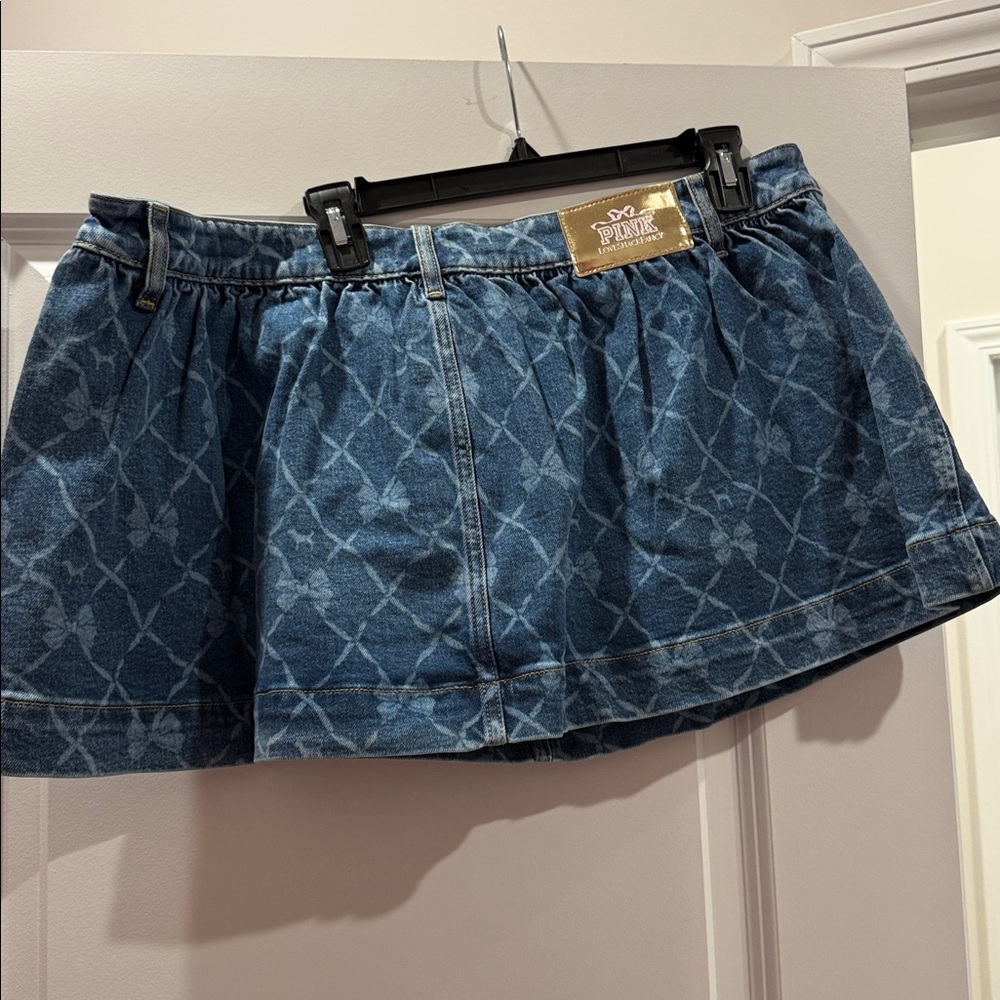 NWT LOVESHACKFANCY x PINK Denim Mini Skirt with bows - Picture 2 of 3